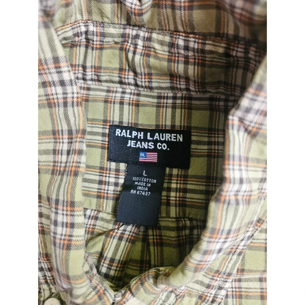 VTG Ralph Lauren Jeans Co Short Sleeve Button Up Shirt Cotton Plaid Men L
